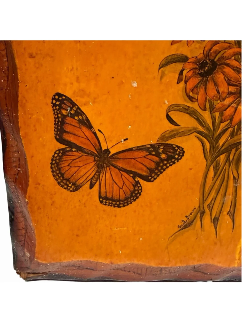 Vintage Monarch Butterfly Black Eyed Susan Wood Wall Plaque Decoupage Rustic